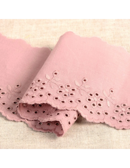 Galon coton broderie anglaise 95mm x 1m vieux rose