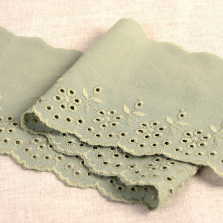 Galon coton broderie anglaise 95mm x 1m vert amande Galon coton broderie anglaise 95mm x 1m vert amande