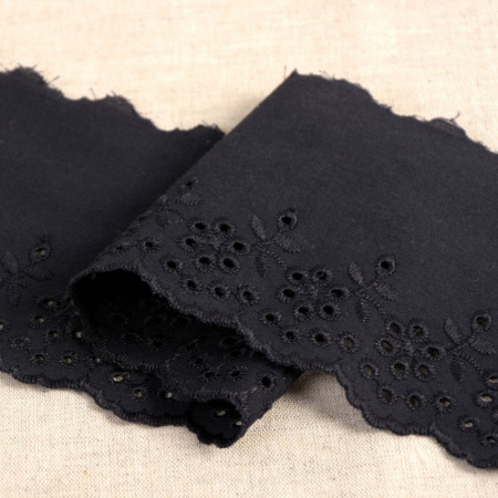 Galon coton broderie anglaise 95mm x 1m Noir Galon coton broderie anglaise 95mm x 1m Noir