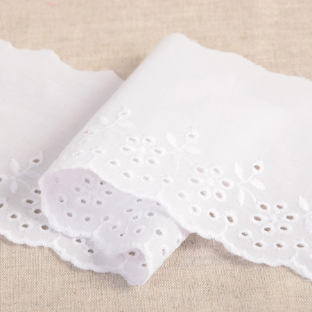 Galon coton broderie anglaise 95mm x 1m blanc Galon coton broderie anglaise 95mm x 1m blanc