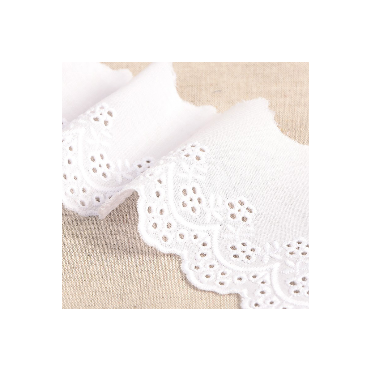 Galon coton broderie anglaise 73mm x 1m blanc Galon coton broderie anglaise 73mm x 1m blanc