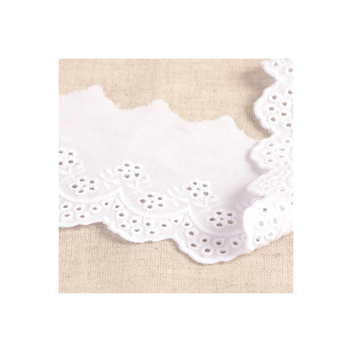 Galon coton broderie anglaise 73mm x 1m blanc Galon coton broderie anglaise 73mm x 1m blanc