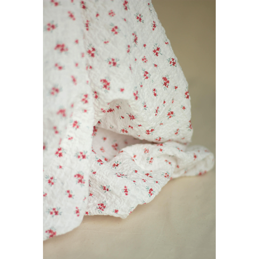 copy of Pauline - Tissu coton texturé gaufré fleuri bleu et vert