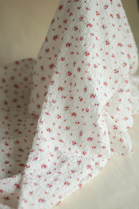 copy of Pauline - Tissu coton texturé gaufré fleuri bleu et vert