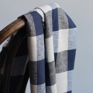 Tissu lin viscose grand vichy bleu marine et naturel