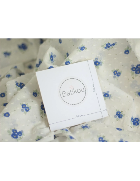 Rozen - Plumetis de coton blanc imprimé exclusif bleu cobalt