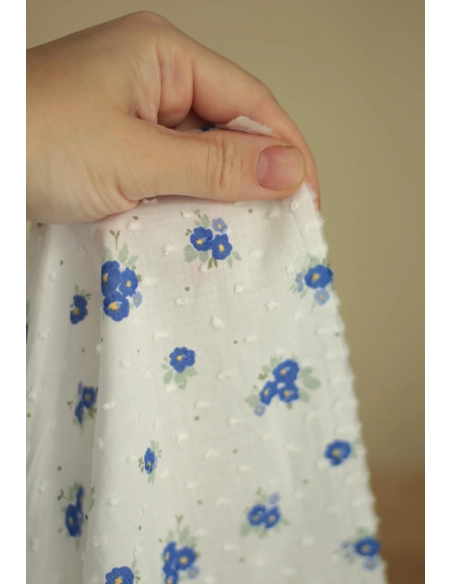 Rozen - Plumetis de coton blanc imprimé exclusif bleu cobalt