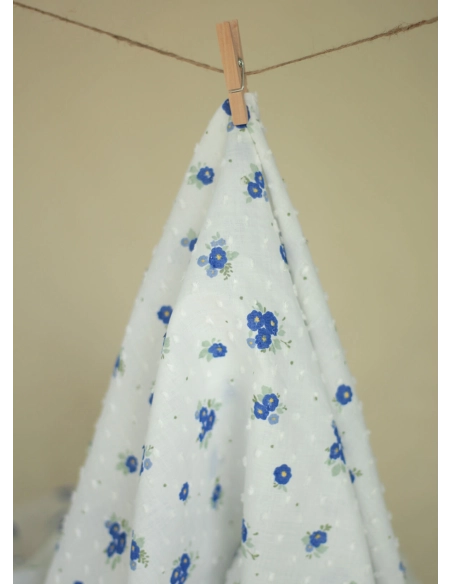 Rozen - Plumetis de coton blanc imprimé exclusif bleu cobalt