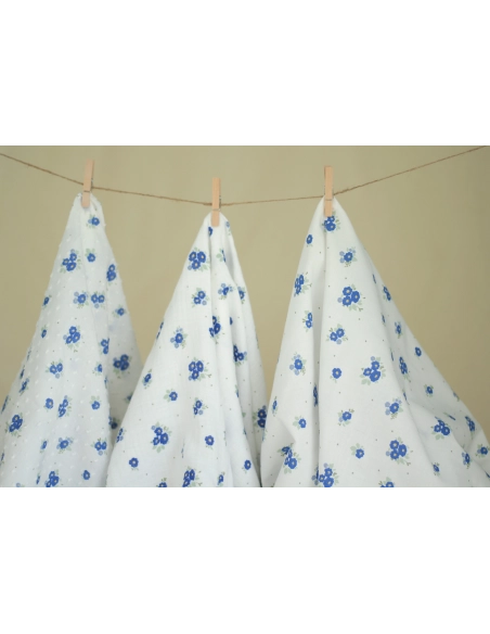 Rozen - Plumetis de coton blanc imprimé exclusif bleu cobalt