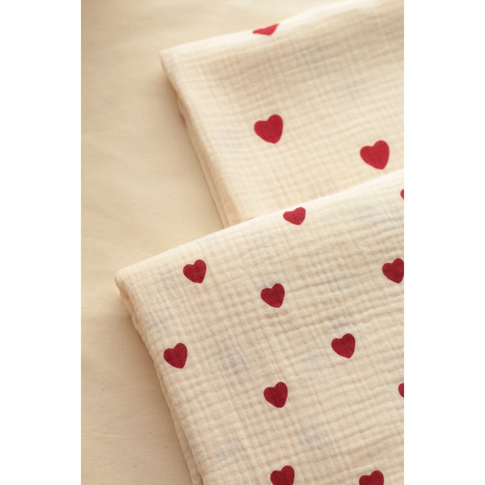 copy of Manou - Double gaze de coton BIO exclusif écru à motif coeurs
