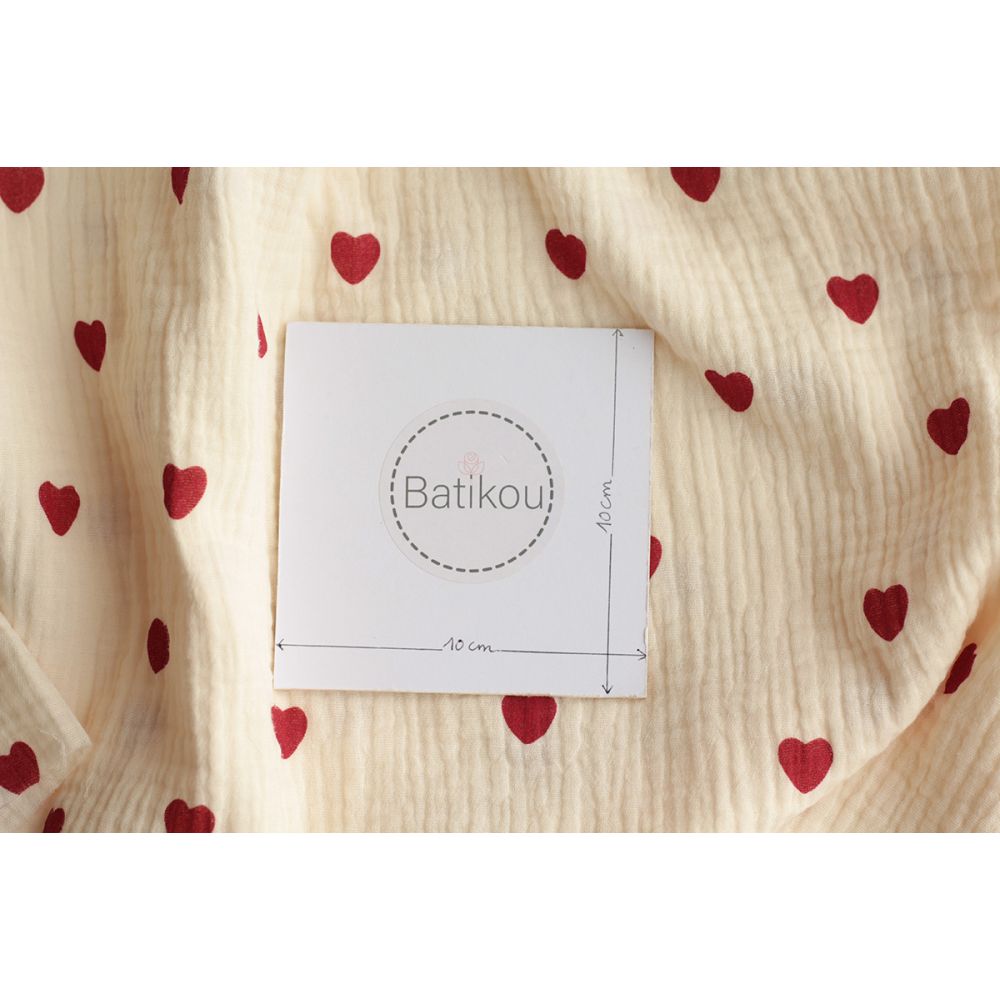 copy of Manou - Double gaze de coton BIO exclusif écru à motif coeurs