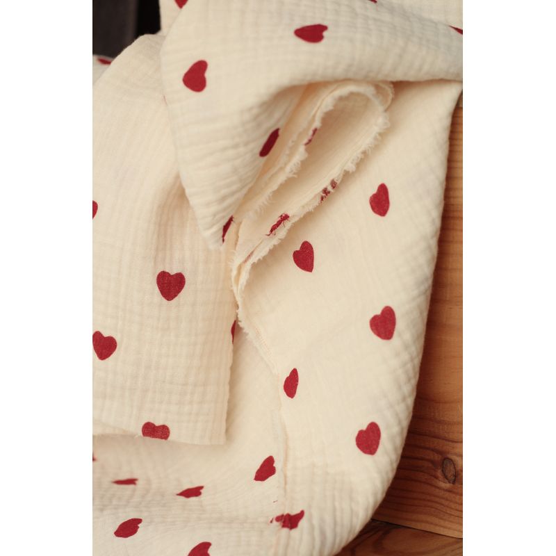 copy of Manou - Double gaze de coton BIO exclusif écru à motif coeurs