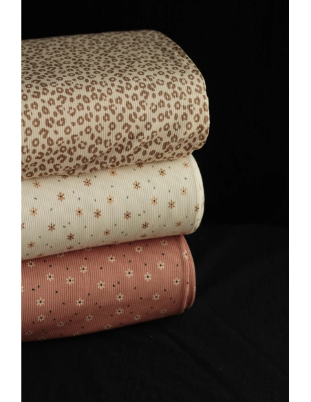 Jersey coton côtes fines à motifs graou beige