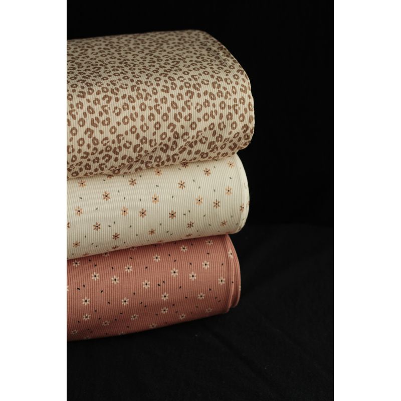 Jersey coton côtes fines à motifs graou beige