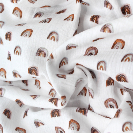 Double gaze de coton imprimé arc en ciel argile