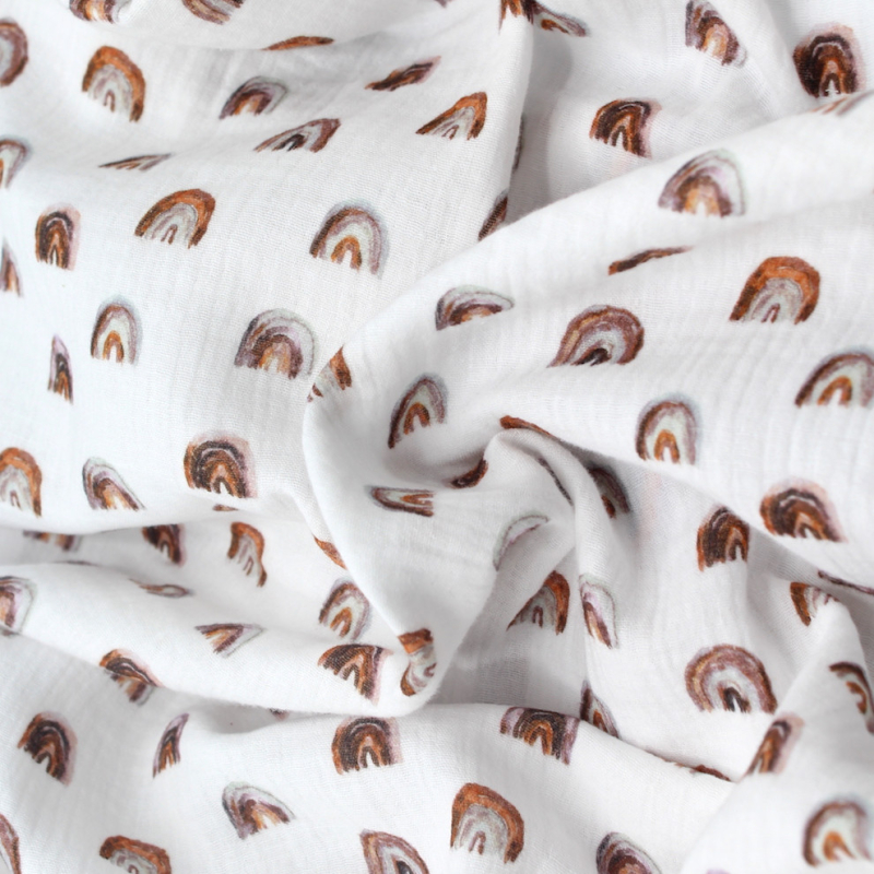 Double gaze de coton imprimé arc en ciel argile