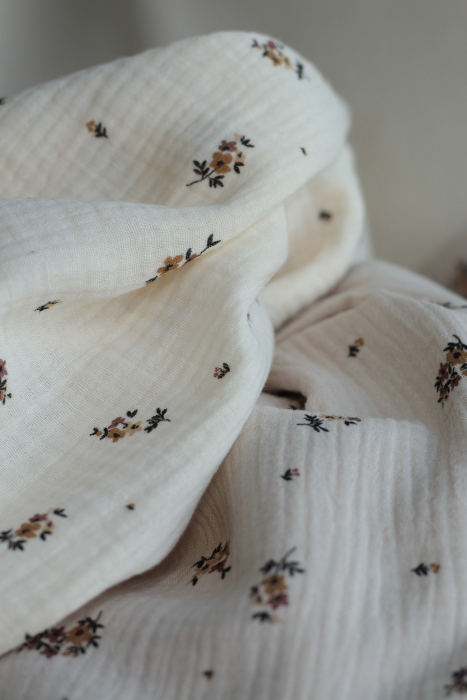 copy of Laure - Double gaze de coton BIO blanc lait motif exclusif myosotis
