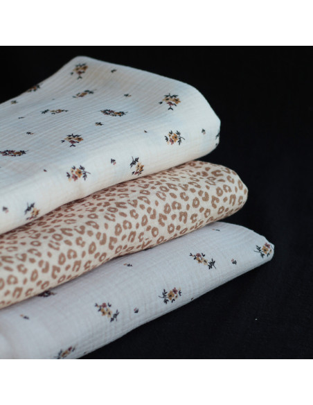 copy of Laure - Double gaze de coton BIO blanc lait motif exclusif myosotis