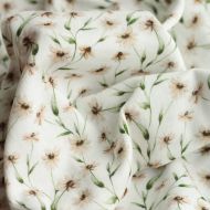 - Double gaze de coton BIO blanc imprimé fleuri ocre