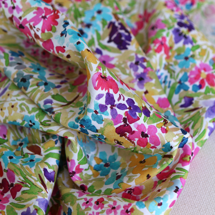 Monica - Coton satiné bio à imprimé fleuri aquarelle