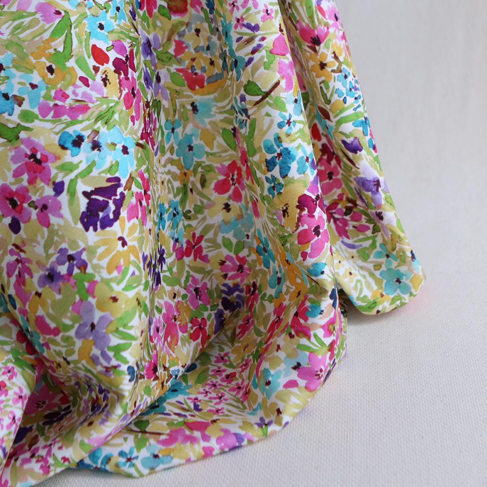 Monica - Coton satiné bio à imprimé fleuri aquarelle