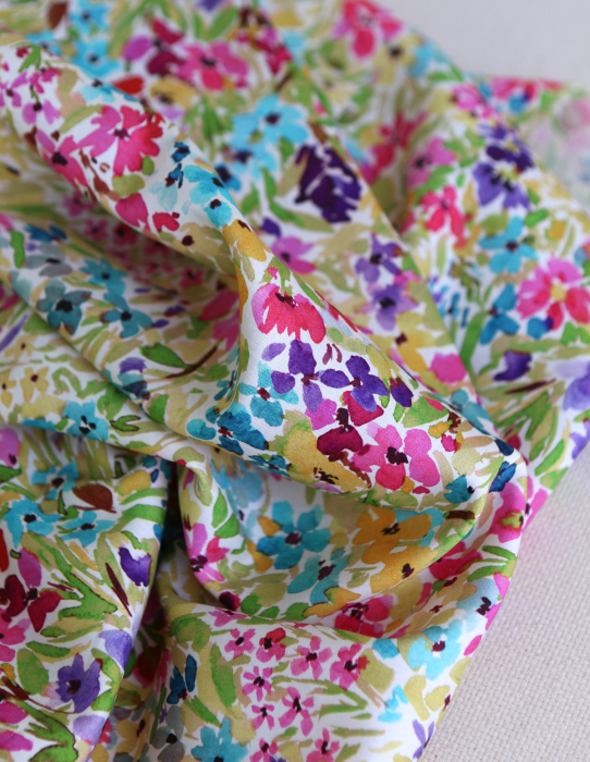 Monica - Coton satiné bio à imprimé fleuri aquarelle