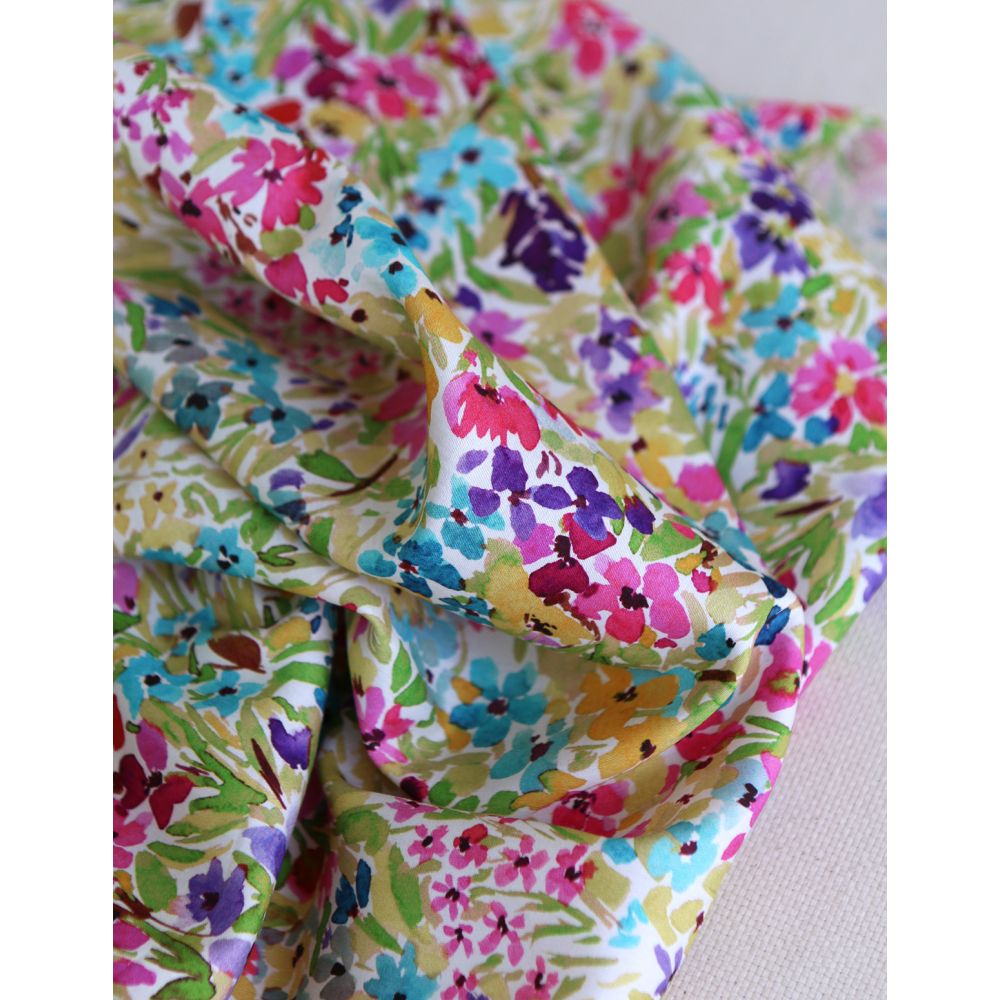 Monica - Coton satiné bio à imprimé fleuri aquarelle