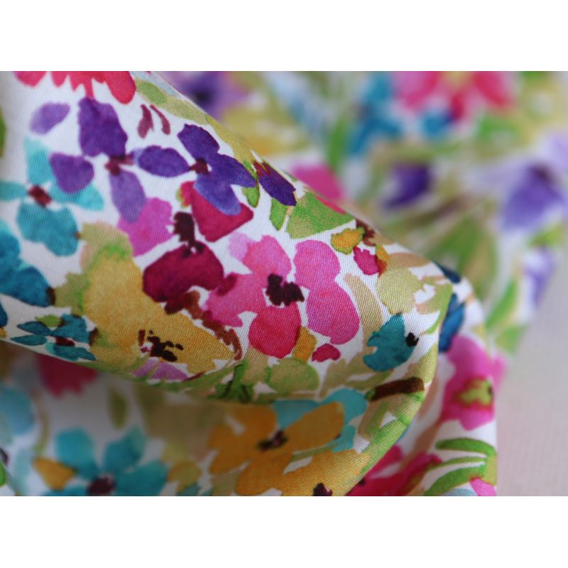 Monica - Coton satiné bio à imprimé fleuri aquarelle