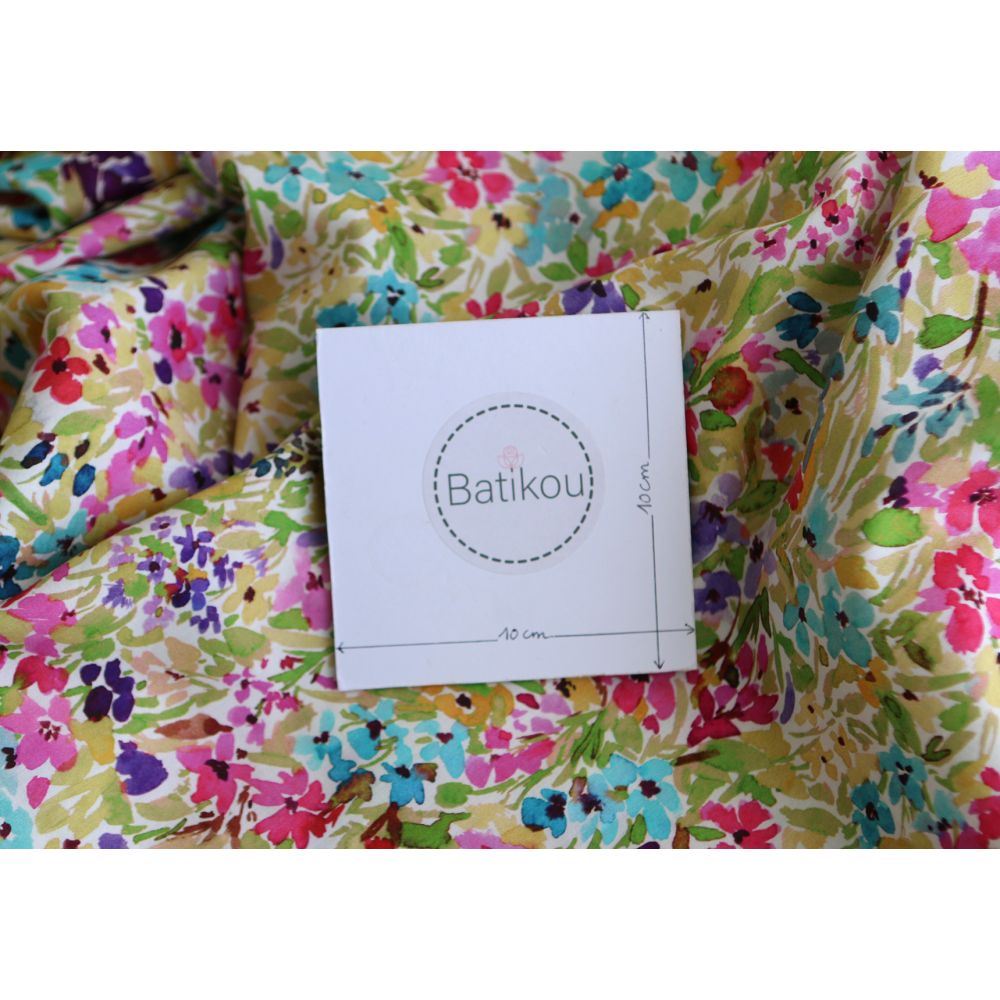 Monica - Coton satiné bio à imprimé fleuri aquarelle