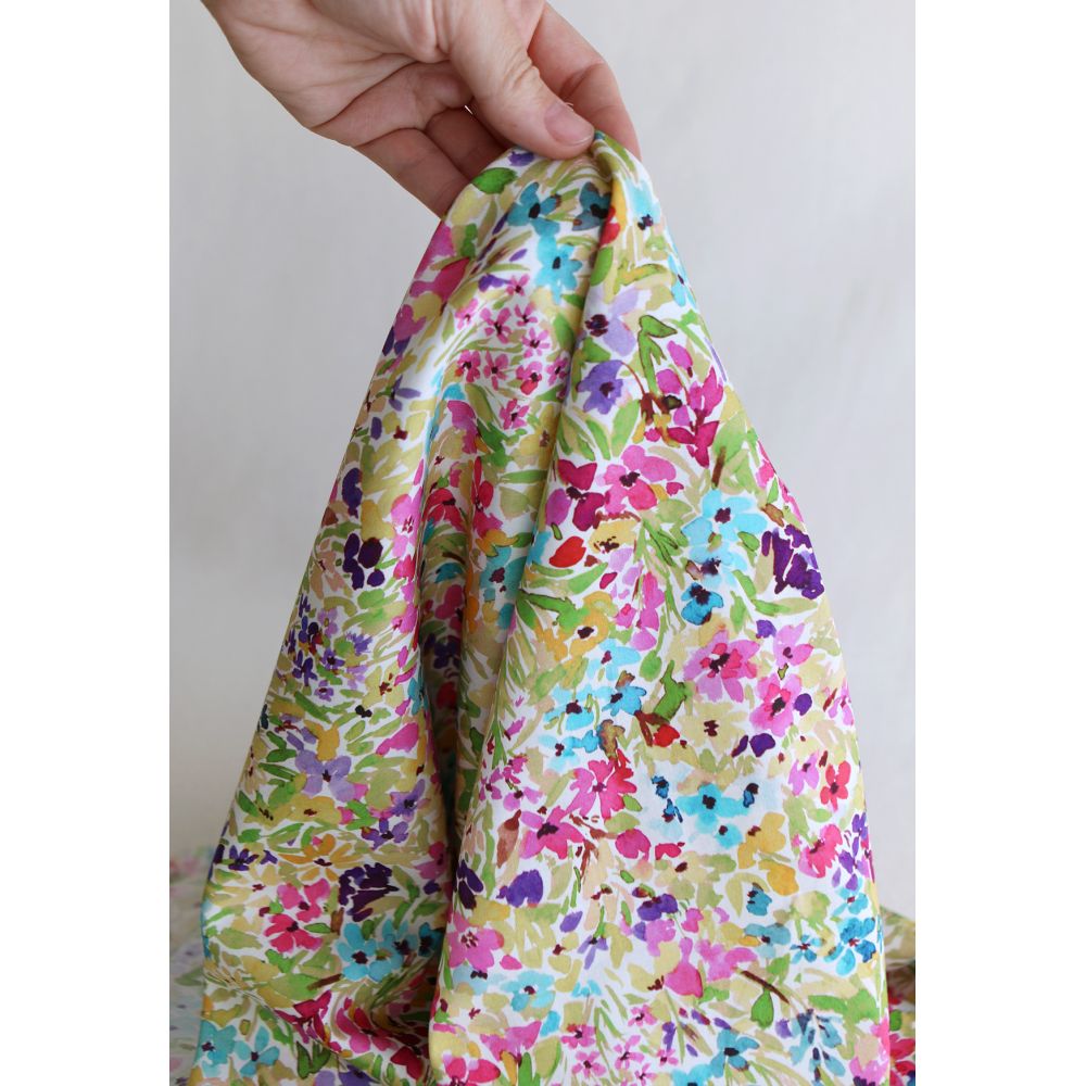 Monica - Coton satiné bio à imprimé fleuri aquarelle