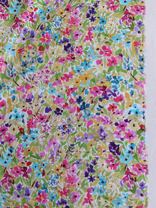 Monica - Coton satiné bio à imprimé fleuri aquarelle