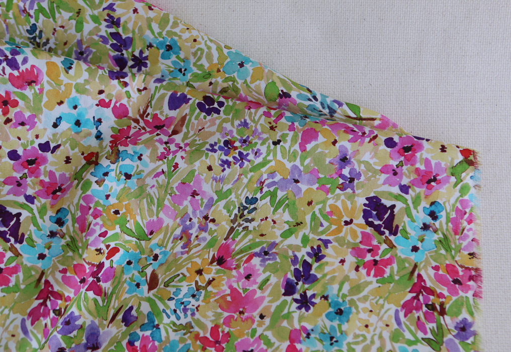 Monica - Coton satiné bio à imprimé fleuri aquarelle