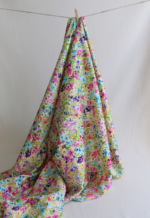 Monica - Coton satiné bio à imprimé fleuri aquarelle