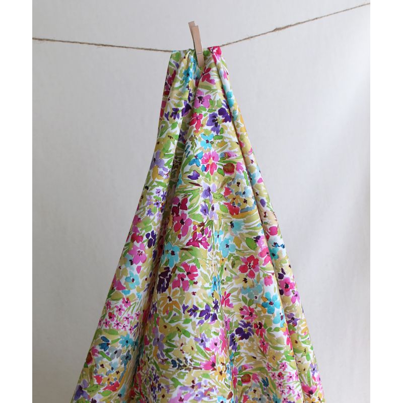 Monica - Coton satiné bio à imprimé fleuri aquarelle