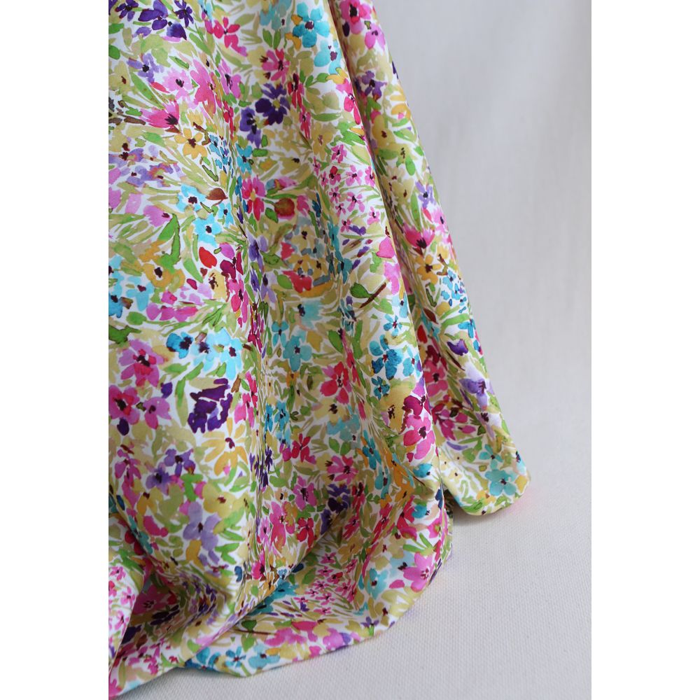 Monica - Coton satiné bio à imprimé fleuri aquarelle