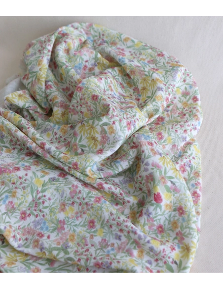 copy of Celine - Double gaze de coton BIO blanc motif fleuri marine / moutarde