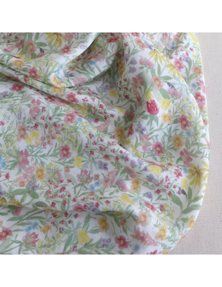 copy of Celine - Double gaze de coton BIO blanc motif fleuri marine / moutarde