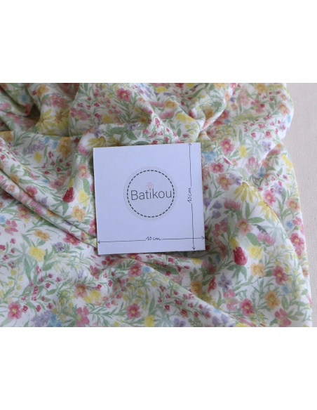 copy of Celine - Double gaze de coton BIO blanc motif fleuri marine / moutarde