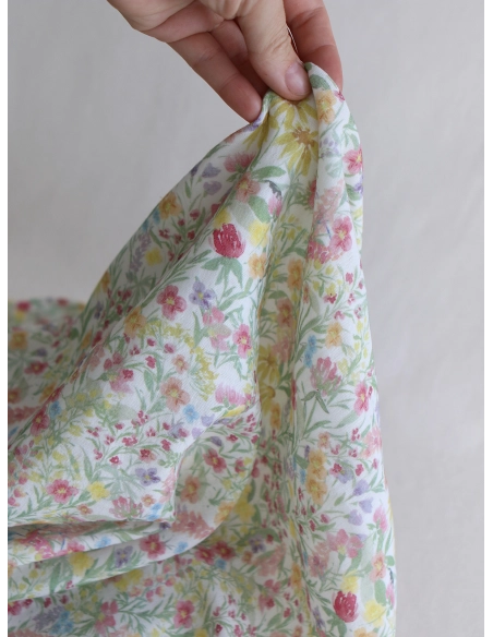 copy of Celine - Double gaze de coton BIO blanc motif fleuri marine / moutarde