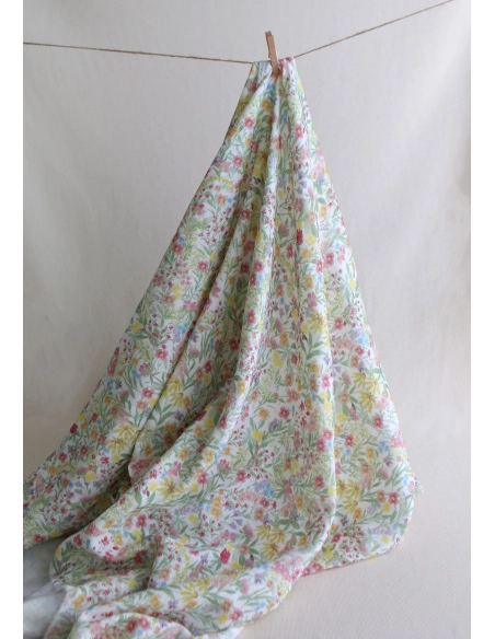 copy of Celine - Double gaze de coton BIO blanc motif fleuri marine / moutarde