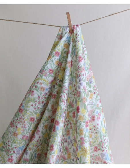 copy of Celine - Double gaze de coton BIO blanc motif fleuri marine / moutarde