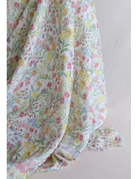 copy of Celine - Double gaze de coton BIO blanc motif fleuri marine / moutarde