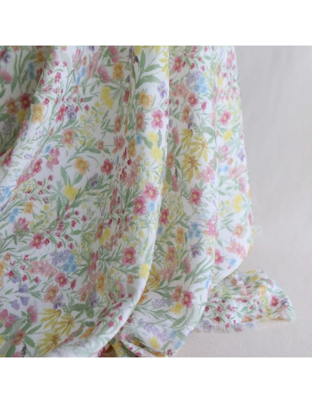 copy of Celine - Double gaze de coton BIO blanc motif fleuri marine / moutarde