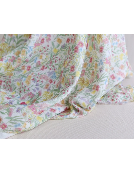 copy of Celine - Double gaze de coton BIO blanc motif fleuri marine / moutarde