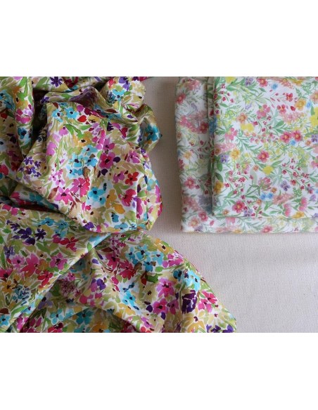 copy of Celine - Double gaze de coton BIO blanc motif fleuri marine / moutarde