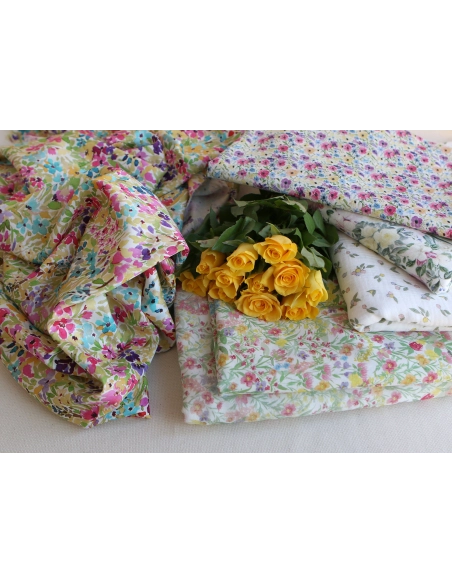 copy of Celine - Double gaze de coton BIO blanc motif fleuri marine / moutarde