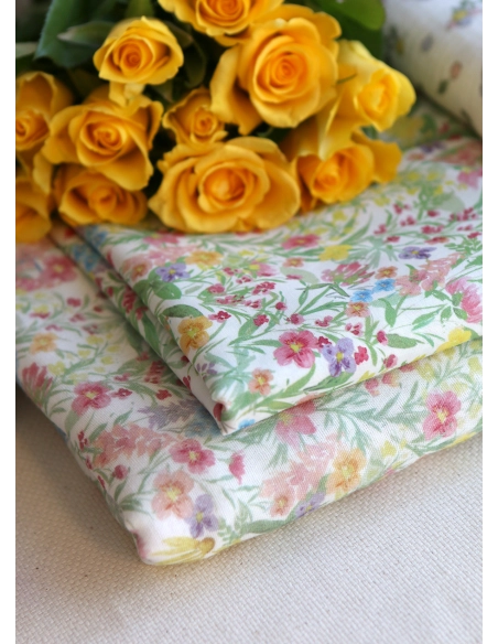 copy of Celine - Double gaze de coton BIO blanc motif fleuri marine / moutarde