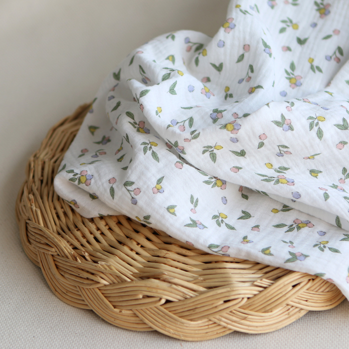 copy of ROZEN - Double gaze de coton BIO blanc motif exclusif bleu cobalt