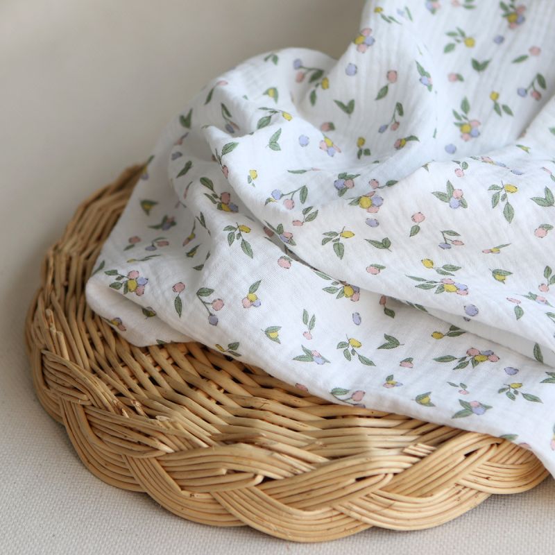 copy of ROZEN - Double gaze de coton BIO blanc motif exclusif bleu cobalt