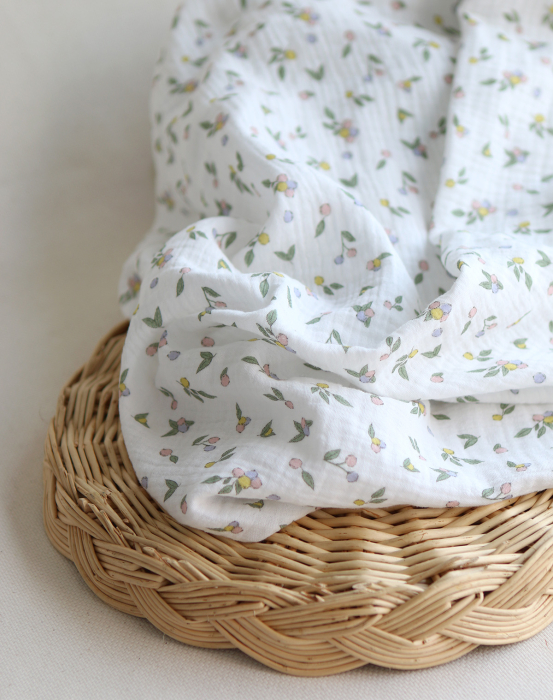 copy of ROZEN - Double gaze de coton BIO blanc motif exclusif bleu cobalt